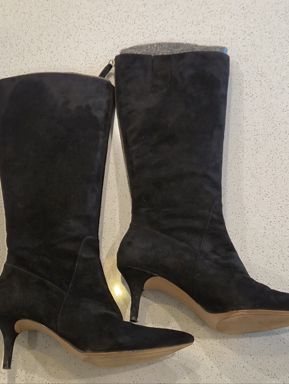 NINE WEST Black Suede Mid-Calf Heel Boots - Classic Women's Dress Boots Sz 8.